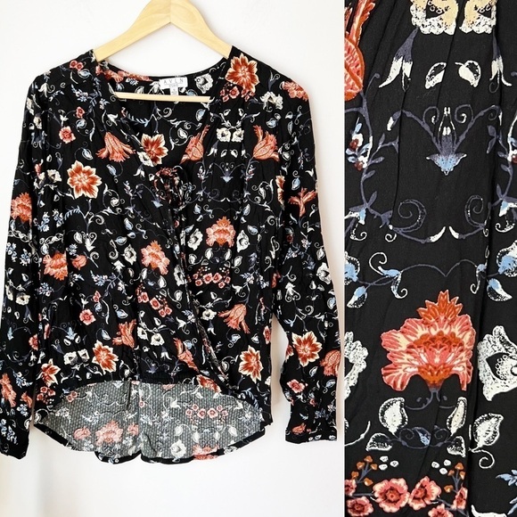 AVLN Studio Tops - AVLN Studio Stitch Fix Black Floral Surplice Blouse